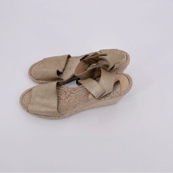 J Crew Sandals Espadrille Wedge Gold Cream Leather Size 10 - Picture 3 of 9